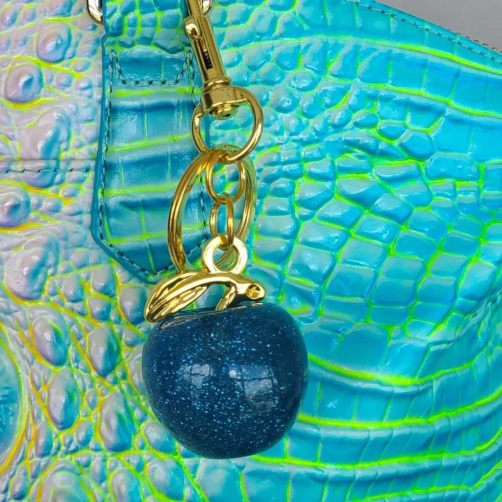 Blue Apple Purse Charm and Key Ring Sparkly